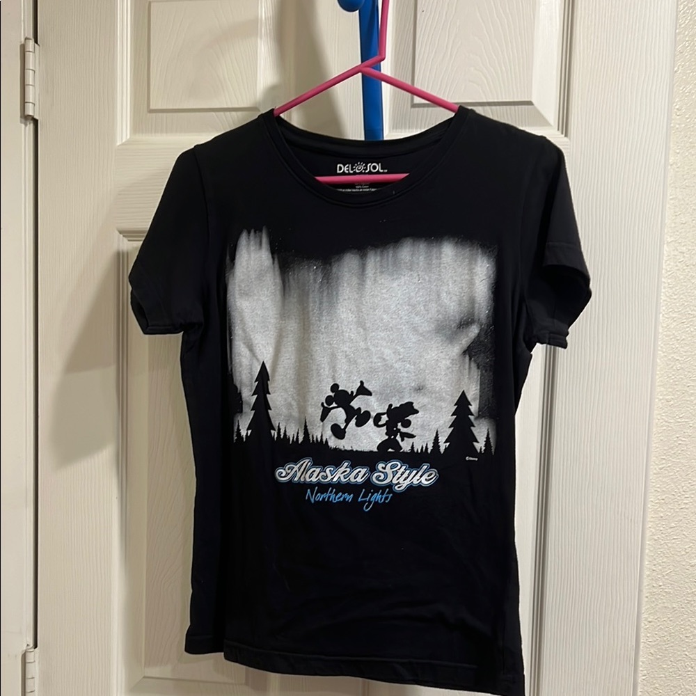 Northern Lights Mickey Mouse Disney Black T-Shirt